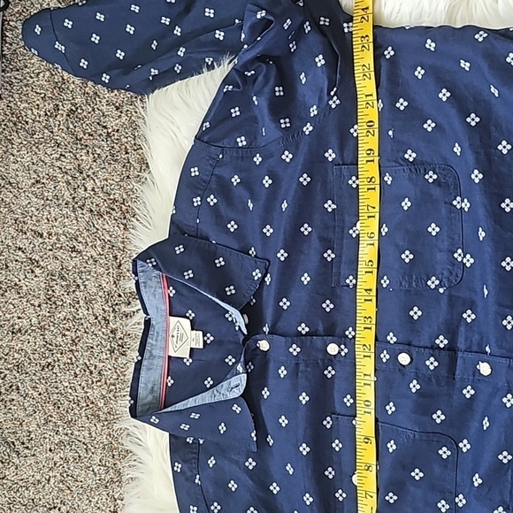 St. John's Bay Navy and White Patterned Long Sleeve Button Down Blouse - Picture 13 of 13